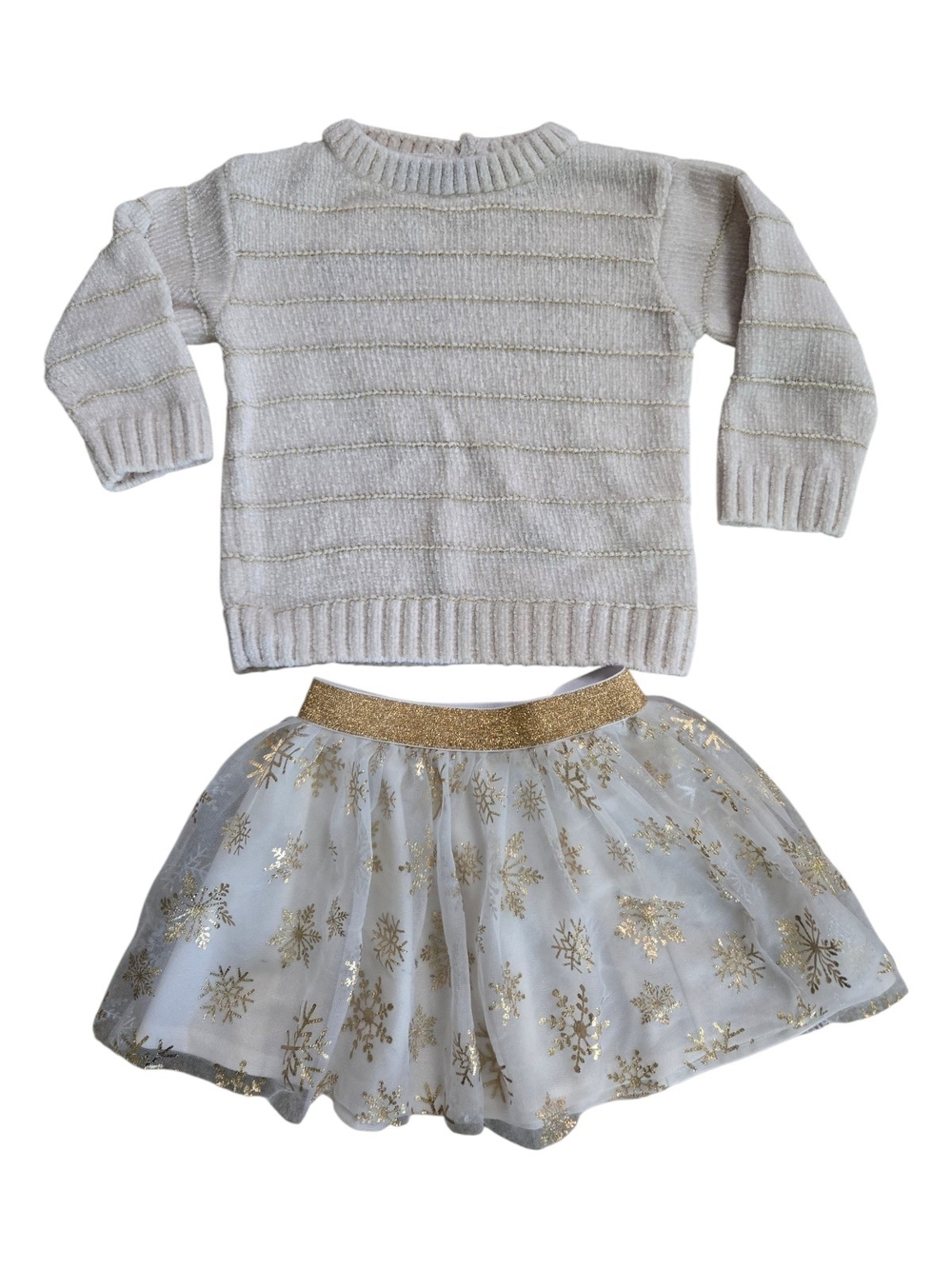 Dkny/Holid Time White & Gold Girls Sweater and Snowflake Tulle Skirt Set 2T